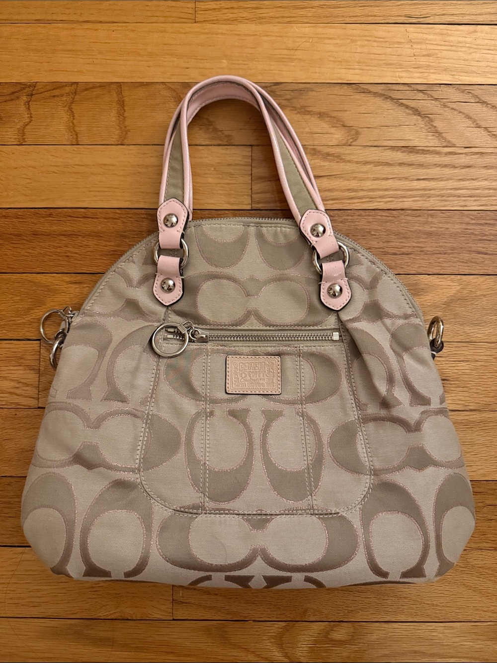 Coach Dome Satchel in Khaki with Pale Pink Trim